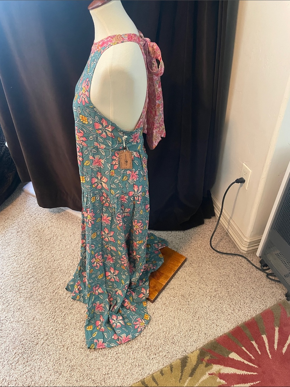 Natural Life brand Floral Halter Maxi Dress in Teal and Pink - Picture 3 of 7